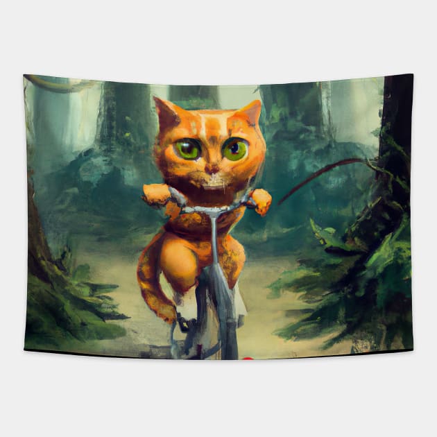 Cat riding a Bicycle Tapestry by maxcode