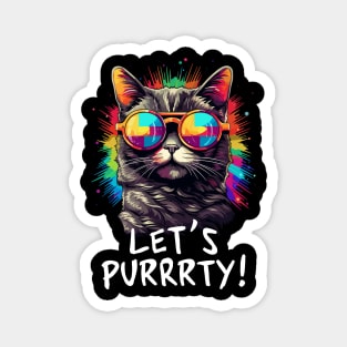 Party Cat in Sunglasses Men Women 90s Retro Pun Funny Cat Magnet