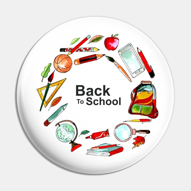Back To School Background Circle Pin by Mako Design 