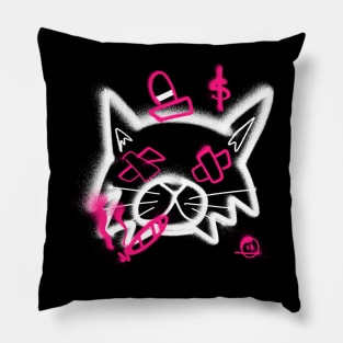 Graffiti Cat Street Wear Pink Mood Signs Monday Mood Cat with Plasters Pillow