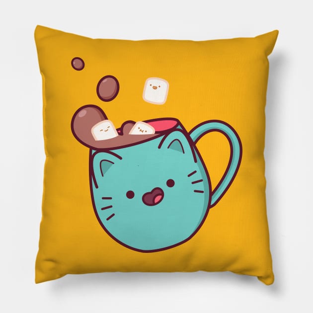 Hot Chocolate Cat Pillow by Everything A Cat