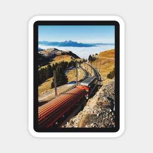 Cogwheel Train on Mount Rigi With Alpine Range in Background Magnet