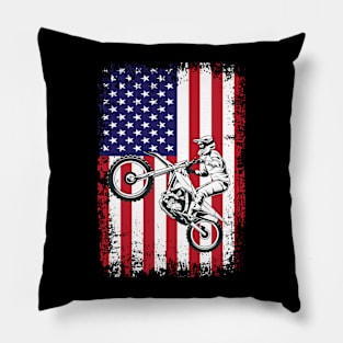 Dirt Bike American Flag Motocross USA Flag Pillow