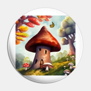 Sweet Mushroom Cottage in the Autumn Woods Pin