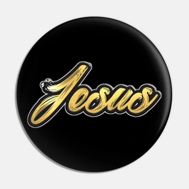 Shiny black and Gold JESUS word ver7 Pin by Donperion