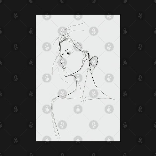 Minimal Female Line Art Aesthetic Minimalism Pencil Drawing by PlimPlom