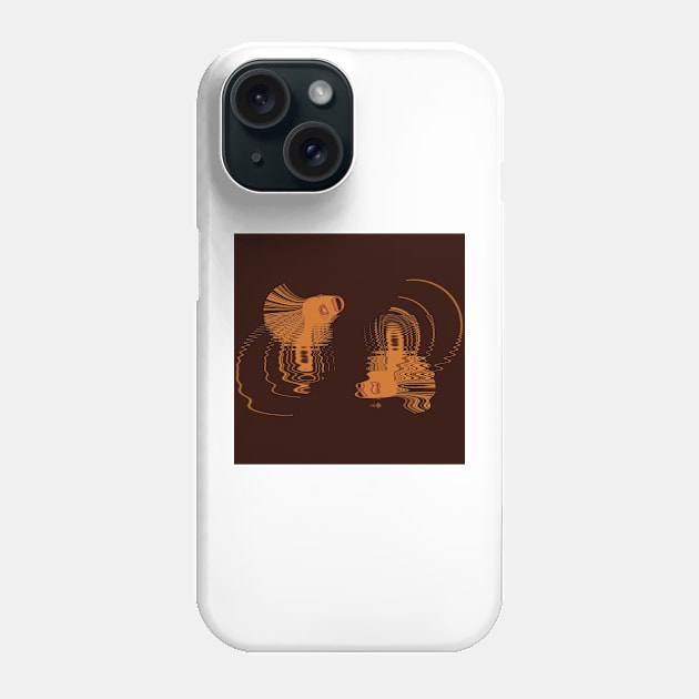 cartoon doodle of twin bright orange goldfish with ripples and water reflections Phone Case by mister-john