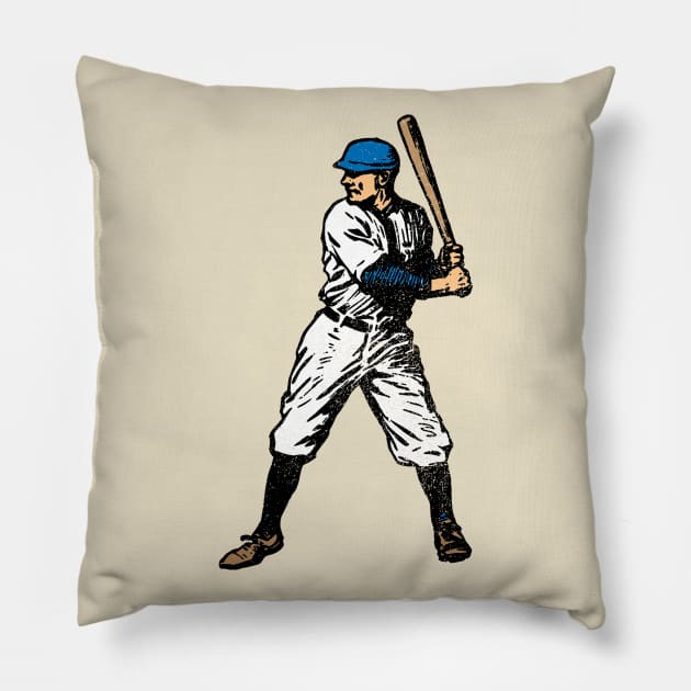 Vintage Baseball Player (Blue - distressed) Pillow by GloopTrekker