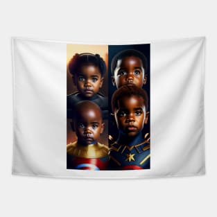 Black History Month with Black kids wearing super heroes Tapestry