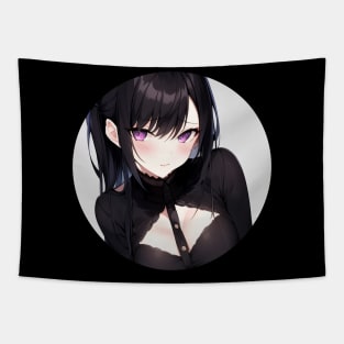 Black dressed anime girl portrait circled Tapestry