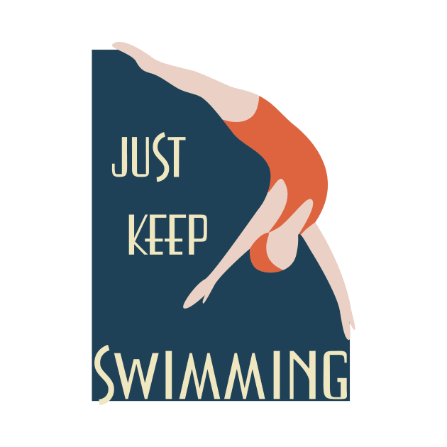 Vintage vibe retro poster just keep swimming by TinyFlowerArt