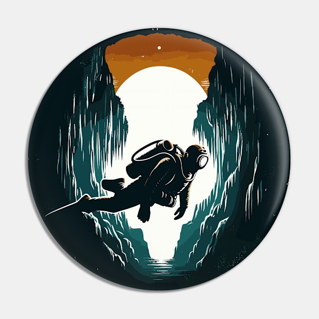 Vintage Cave Diving Adventure Pin by TomFrontierArt