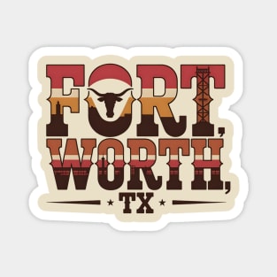 Stockyards Fort Worth Texas - Downtown Cowtown Retro Vintage Longhorn Magnet