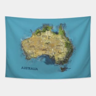 Watercolor Illustration of Australia Map Tapestry