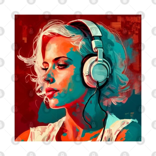 Excessivism Art White Woman Listening Music Lover Throw by Unboxed Mind of J.A.Y LLC 