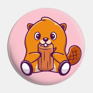 Cute Beaver Bite Wood Cartoon Pin