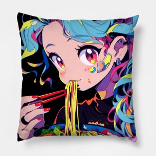 Cute Anime Girl |  Ramen Noodles | Hentaii Chibi Kawaii Design Pillow