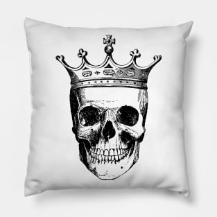 Skull King | Skull with Crown | Skull Wearing a Crown | Vintage Skulls | Black and White | Pillow