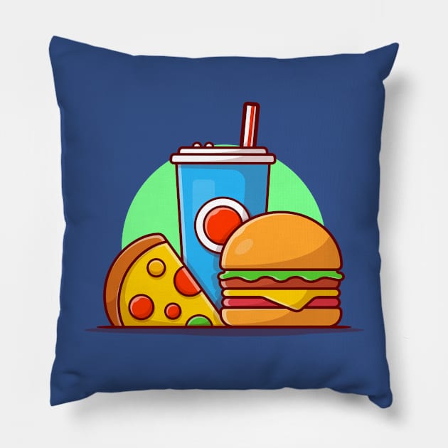 Burger, Pizza And Soda Cartoon Vector Icon Illustration (2) Pillow by Catalyst Labs