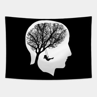 Tree branches brain person silhouette, trees, tree, branches, skull, brain, Mental Health Matters, Depression, Anxiety, Mental Iliness Tapestry