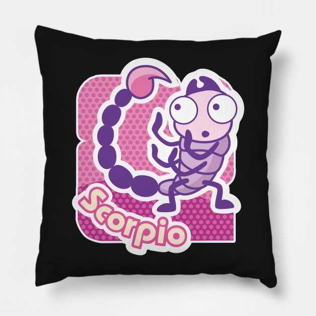 Scorpio Colorful Zodiac Sign Cartoon October November Pillow by markz66