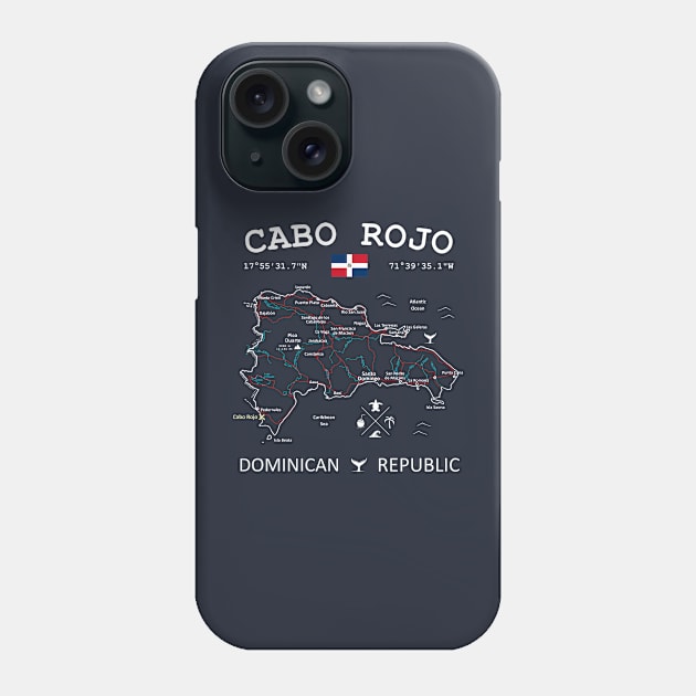 Cabo Rojo Dominican Republic Flag Travel Map Coordinates Roads Rivers and Oceans Phone Case by French Salsa