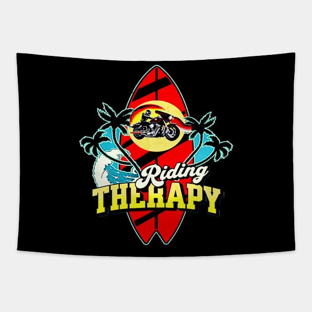 Riding Therapy, Hello Summer Vintage Motorcycle ,American customs,Funny Biker Motorcycle Helmet Motorbike Racing Motorcyclist Rally Racing Lover Gifts Tapestry by Customo