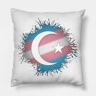 Paint Splatter Transgender Pride Flag Star and Crescent Symbol Pillow