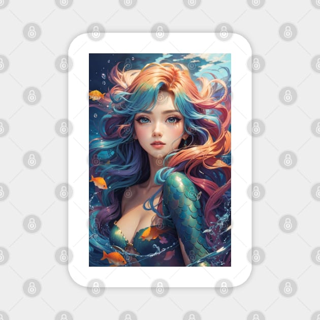 Anime Style Pretty Little Mermaid in Sage colors. Magnet by MGRCLimon