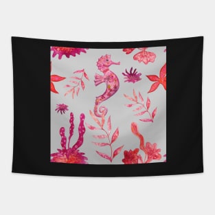 Red Seahorses and Algae (on light gray background) Tapestry