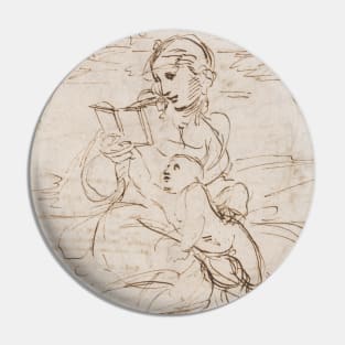 Reading Madonna and Child in a Landscape betweem two Cherub Heads by Raphael Pin