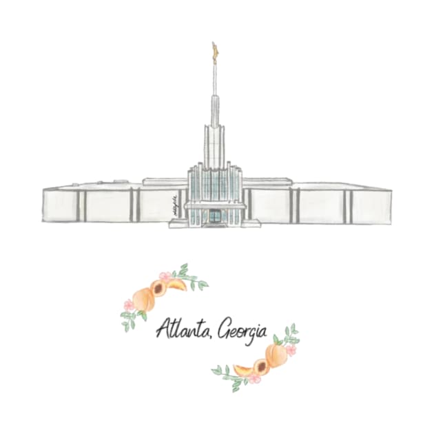 Atlanta Georgia Temple watercolor drawing with peach border by OddityArts