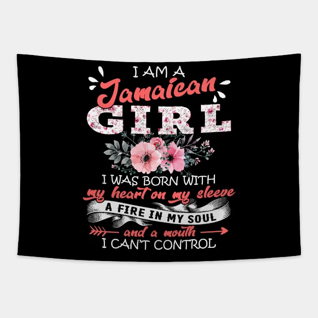 Jamaican Girl I Was Born With My Heart on My Sleeve Floral Jamaica Flowers Graphic Tapestry by Kens Shop