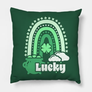 Lucky Clover Boho Rainbow Leading To A St Patrick's Leprechaun Pot Of Gold Pillow