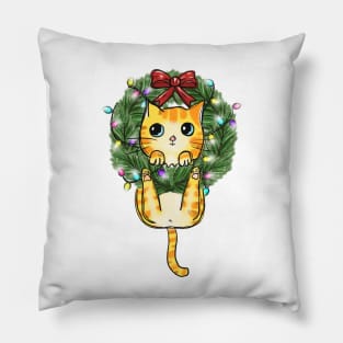 Christmas Cat Butt Tree, Wreath Kitty Funny Holiday Kitten Wreath Pillow