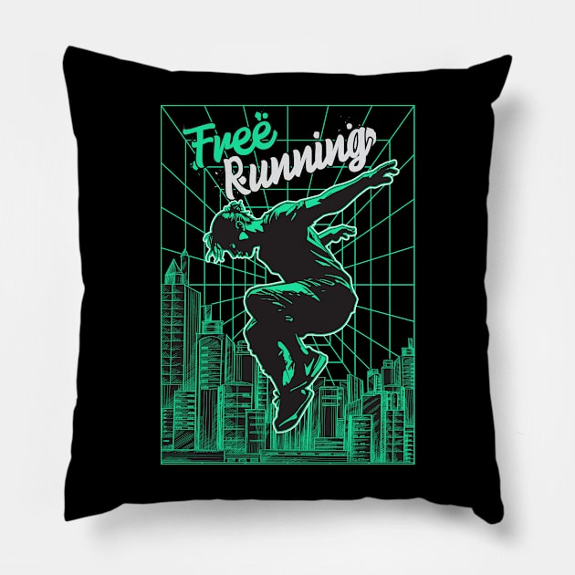 Parkour Freerunner Retro Themed Gift Pillow by GrafiqueDynasty