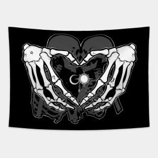 Sun and Moon - skeleton Heart, Skeleton Lovers, Dark Love, Death Cupids, Goth Love Tapestry