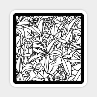 Lily Flowers Line Drawing Black and White Magnet