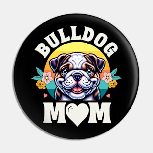 Colorful Bulldog Mom Retro Sunset Dog Lover Pin