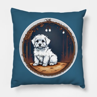 A White Havanese Puppy Dog Night Portrait Illustration Pillow