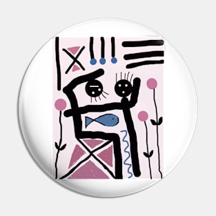 Kids Posing Stick Figure Pin