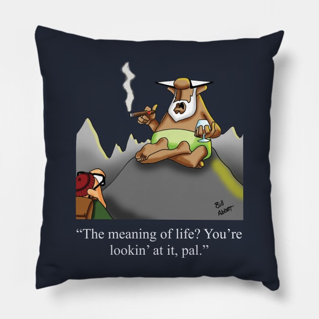 Funny Retirement Meaning of Life Cartoon Sherpa Humor Pillow by abbottcartoons