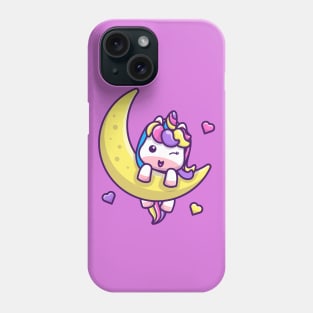 Cute Unicorn On Moon Cartoon Phone Case