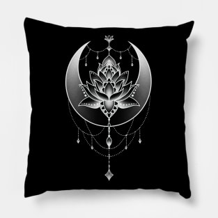 Celestial Crescent Moon and Lotus Flower Design Pillow