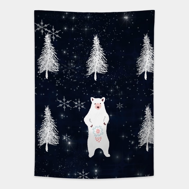Christmas Eve Bear Tapestry by Amanda Jane