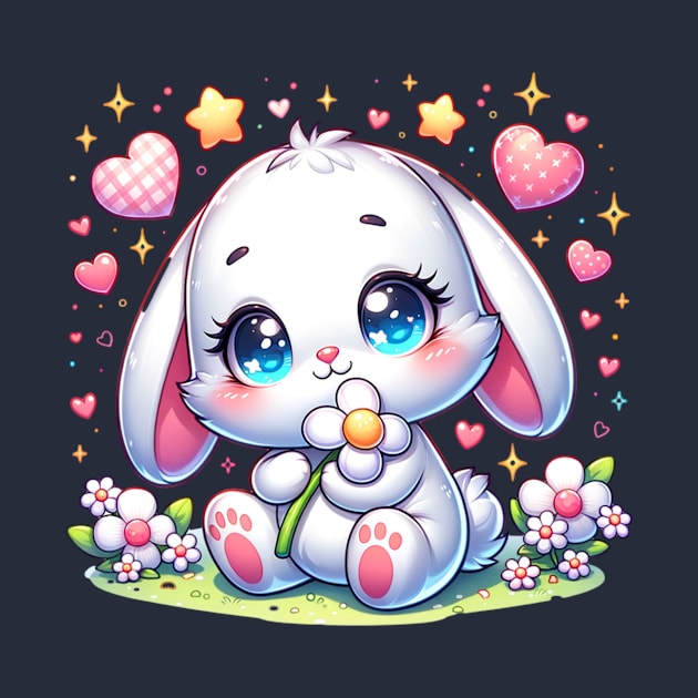 Cute White Bunny Hugging Flower 🐰🌼 by Pink & Pretty