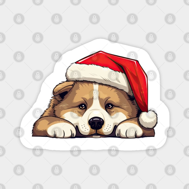 Christmas Peeking Akita Dog Magnet by Chromatic Fusion Studio