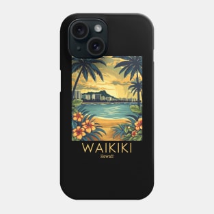 A Vintage Travel Illustration of Waikiki - Hawaii Phone Case