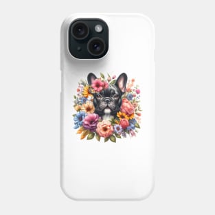 A French bulldog with beautiful colorful flowers Phone Case