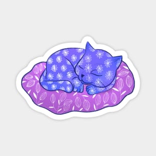 Sleeping cute purple cat with flower pattern Magnet